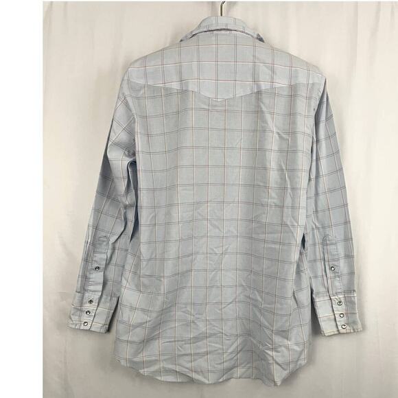 VTG Karman Light Blue Western Button Down Shirt 16 1/2 Pearl Snap Sz 34 - Picture 2 of 16